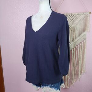 Garnet Hill | Cotton 3/4 Sleeve V Neck Top Small